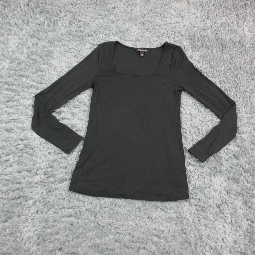 41 Hawthorn Shirt Womens Small Black Square Neck Long Sleeve Modal Stretch Top